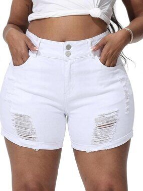 Plus Size High Waisted Distressed Jean Shorts for Women - Stretchy Denim Fold